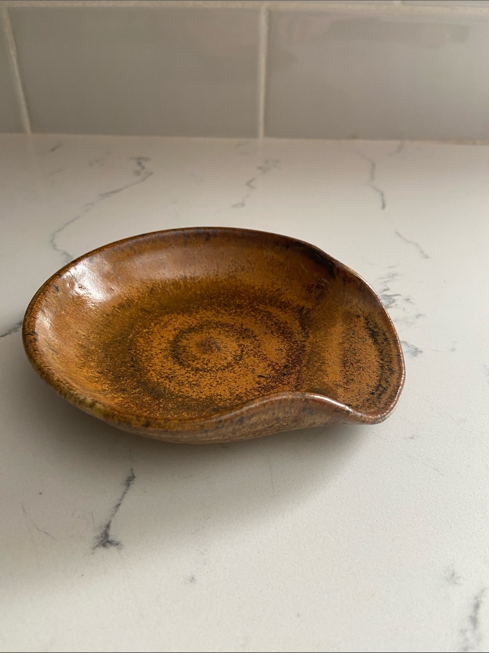 Vintage Studio Pottery Spoon Rest GPW Signed 1979 Brown Speckled Stoneware